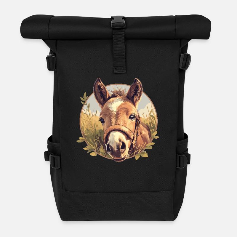 Pferde Pferd - Rolltop Rucksack - Schwarz