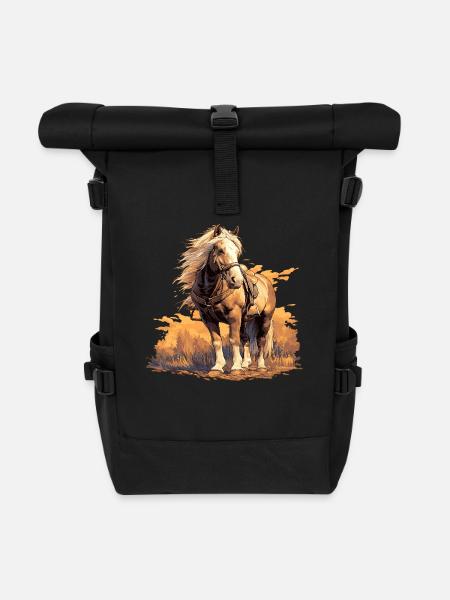 Pferde Pferd - Rolltop Rucksack - Schwarz