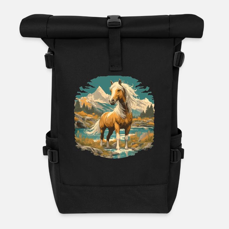 Pferde Pferd - Rolltop Rucksack - Schwarz