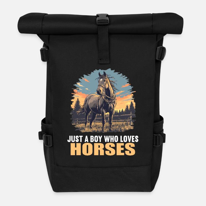Horses Horse - Roll Top Backpack - black