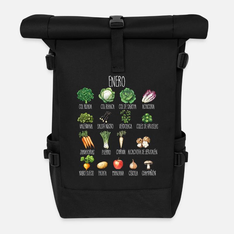 Janvier Collage de fruits et légumes de saison - Sac à dos roll top - noir