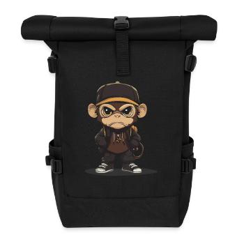 Cooler Affe Mit Basecap Und Hoodie Für - Rolltop Rucksack - Schwarz - Vorne