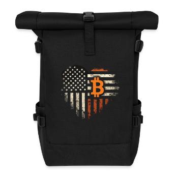 Motif Bitcoin - Design rustique avec drapeau américain - Sac à dos roll top - noir - Devant
