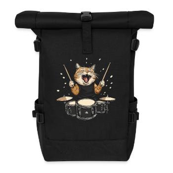 Musizierende Katze Am Schlagzeug Für - Rolltop Rucksack - Schwarz - Vorne