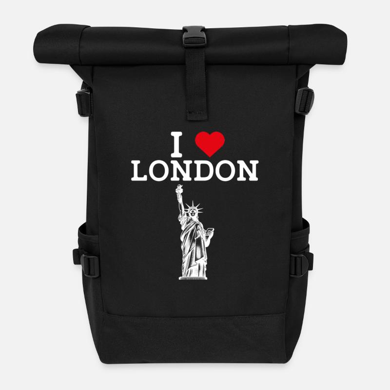J’aime Londres Statue De La Liberté Coeur Drapeau Paris - Sac à dos roll top - noir