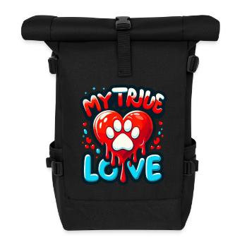 Valentine's Day Heart Paw Dog Four-legged Dog Fan - Roll Top Backpack - black - Front