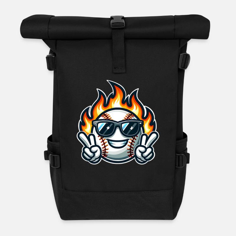 Baseball Flammen - Rolltop Rucksack - Schwarz