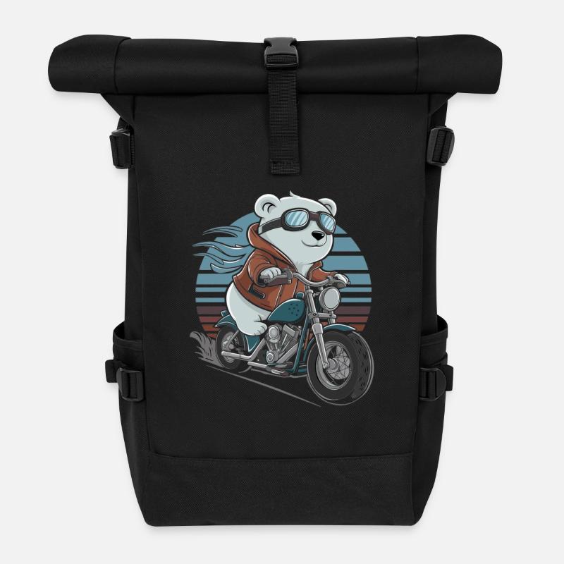 Bär auf Motorrad Abenteuer Retro Stil - Rolltop Rucksack - Schwarz