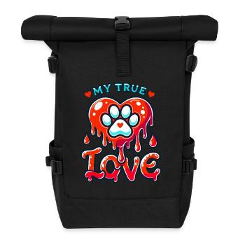 Valentinstag Hund Pfote Herz Hundebesitzer Wauwau - Rolltop Rucksack - Schwarz - Vorne