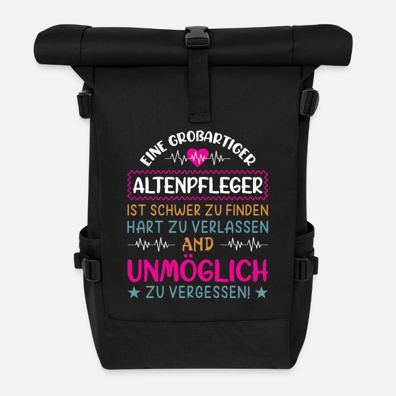 Altenpfleger Geschenk Altenpflege Pflegefachkraft - Rolltop Rucksack - Schwarz
