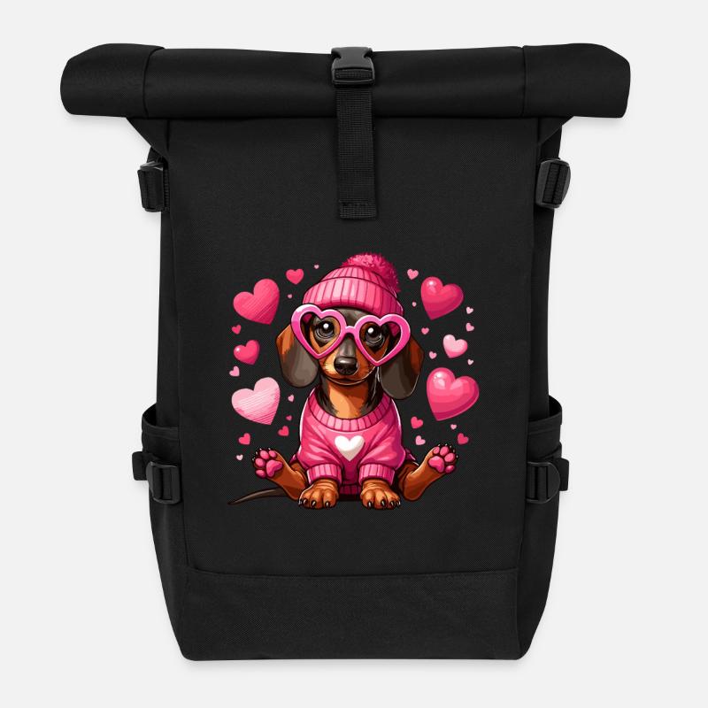 Dackel Liebe Valentinstag Hund Herz Niedlich Wau - Rolltop Rucksack - Schwarz