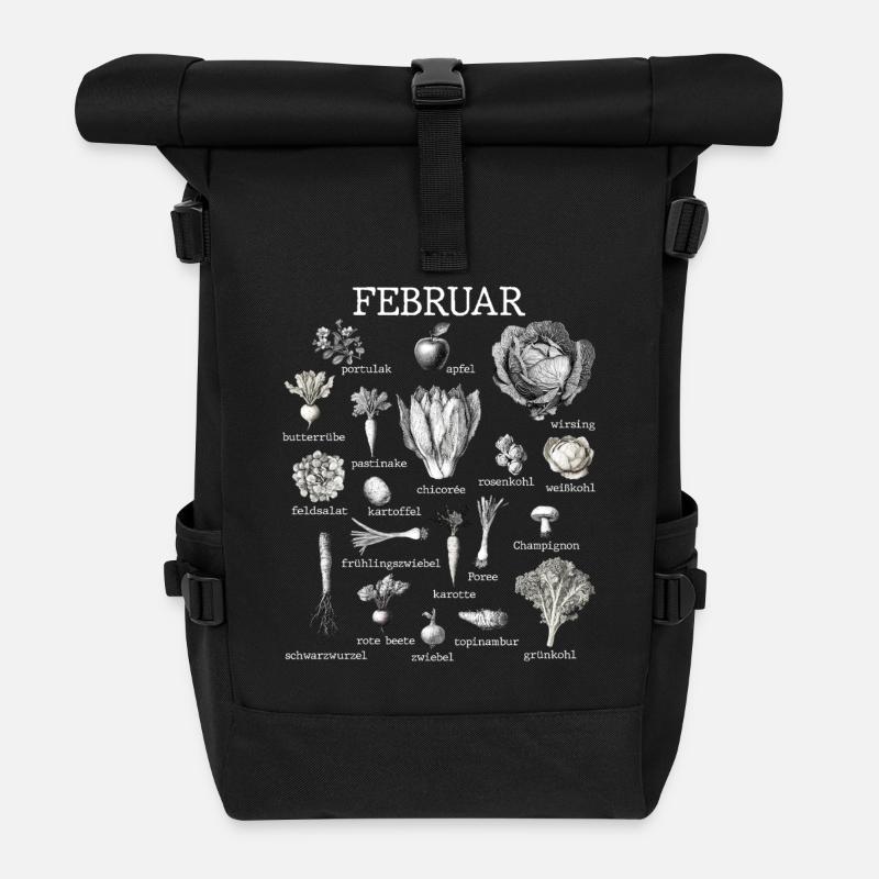 Februar Saisonales Gemüse und Obst Collage - Rolltop Rucksack - Schwarz
