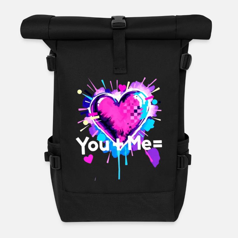 Du+Ich=Herz Du Plus Me ist gleich Liebe - Rolltop Rucksack - Schwarz