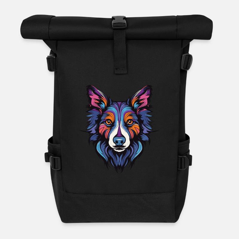Border Collie Hund Portrait - Rolltop Rucksack - Schwarz