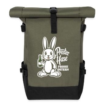 Prosterhase - Osterhase - Prost - Ostern - Rolltop Rucksack - Olive/Schwarz - Vorne