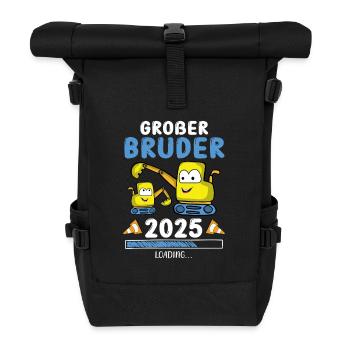 Großer Bruder 2025 Bagger Geschwister - Rolltop Rucksack - Schwarz - Vorne