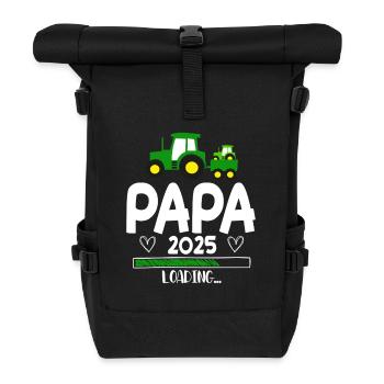 Papa 2025 Traktor Werdender Papa - Rolltop Rucksack - Schwarz - Vorne