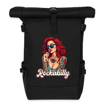 Cool Rockabilly Frau im Syle der 50er - Rolltop Rucksack - Schwarz - Vorne