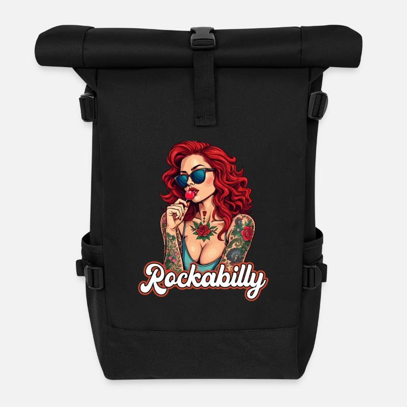 Cool Rockabilly Frau im Syle der 50er - Rolltop Rucksack - Schwarz