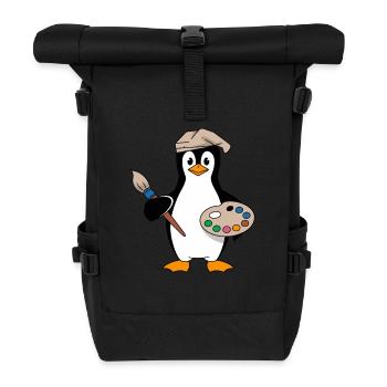 Künstler Pinguin Mit Pinsel Und Palette - Rolltop Rucksack - Schwarz - Vorne