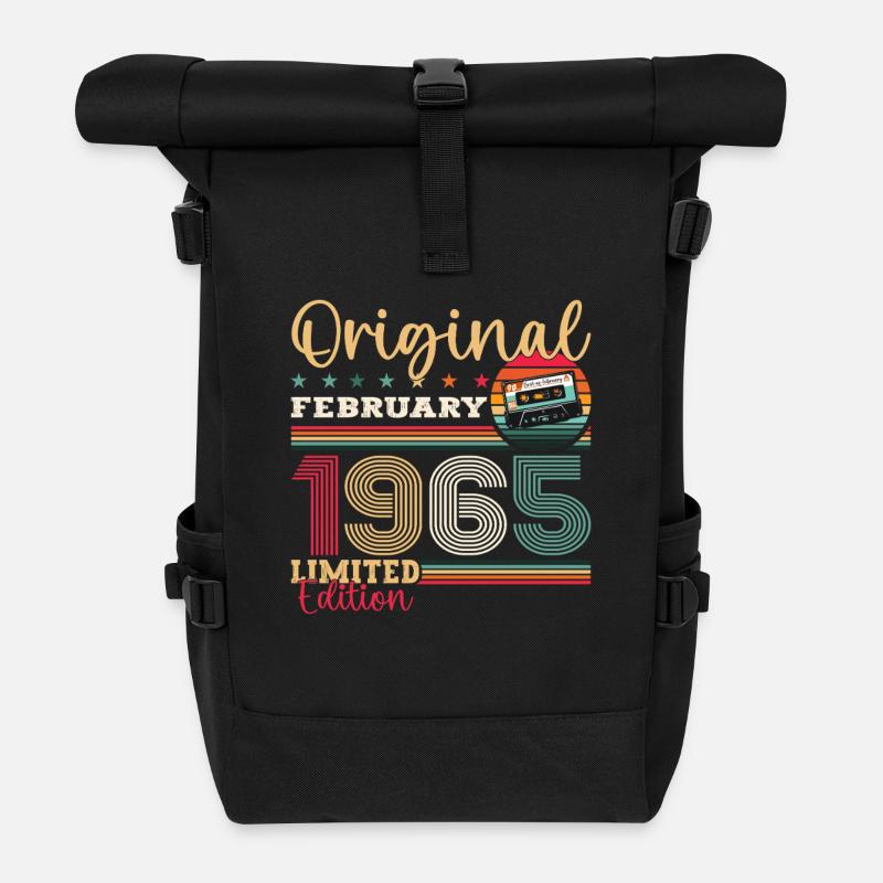 60. Geburtstag Geschenk Mann Original Februar 1965 - Rolltop Rucksack - Schwarz