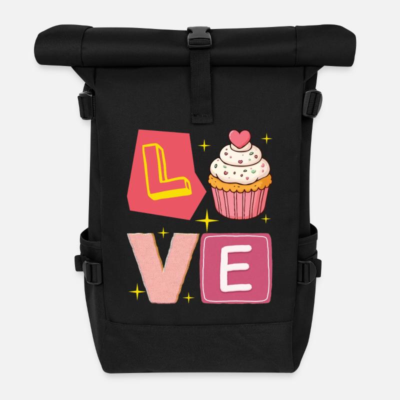 Cupcake Love – Love Sweet Cute - Roll Top Backpack - black