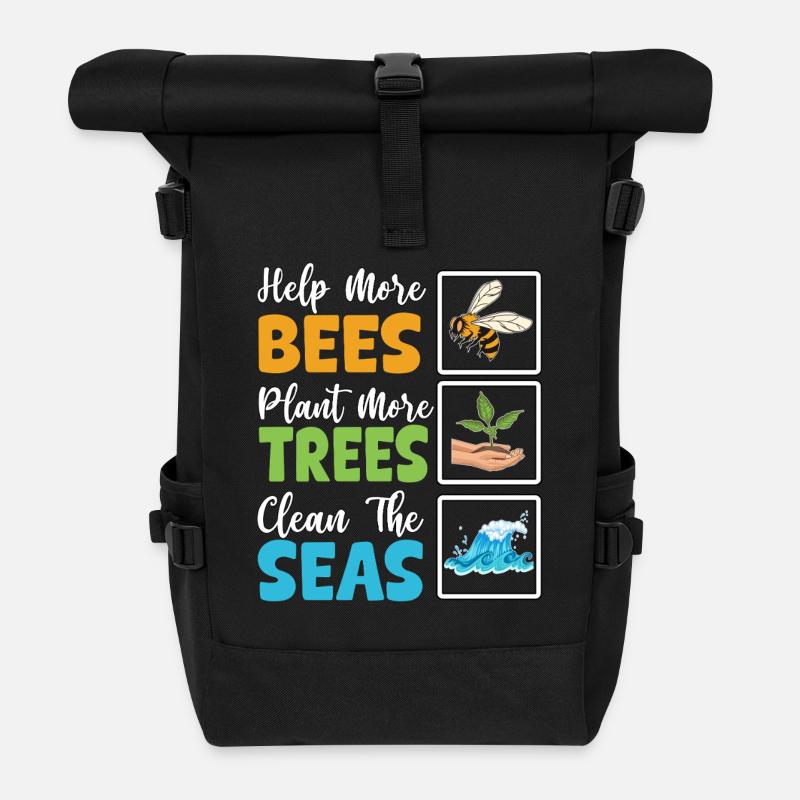 Aidez plus d’abeilles à planter plus d’arbres pour nettoyer les mers - Sac à dos roll top - noir