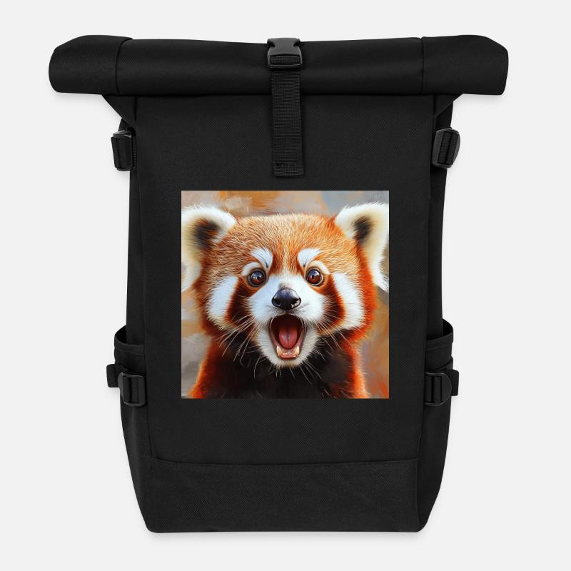 Roter Panda - Rolltop Rucksack - Schwarz