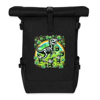Katze Armee Dino St. Patrick's Day Kleeblätter - Rolltop Rucksack - Schwarz - Vorne