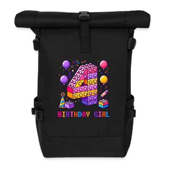 Kinder 4 Jahre alt Bauklötze 4. Birthday Girl - Rolltop Rucksack - Schwarz - Vorne