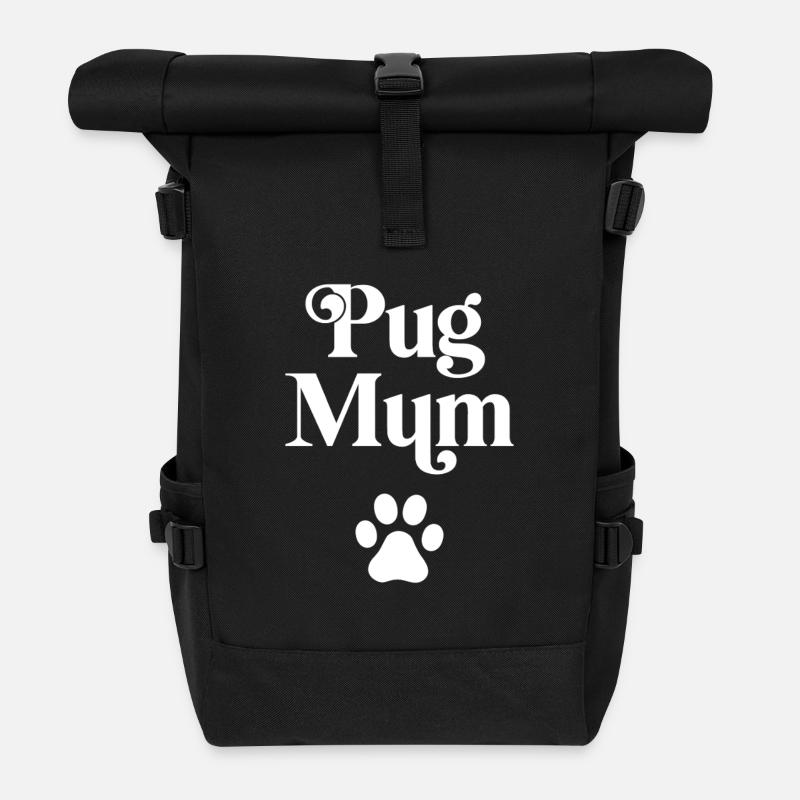 Pug Mum - Roll Top Backpack - black
