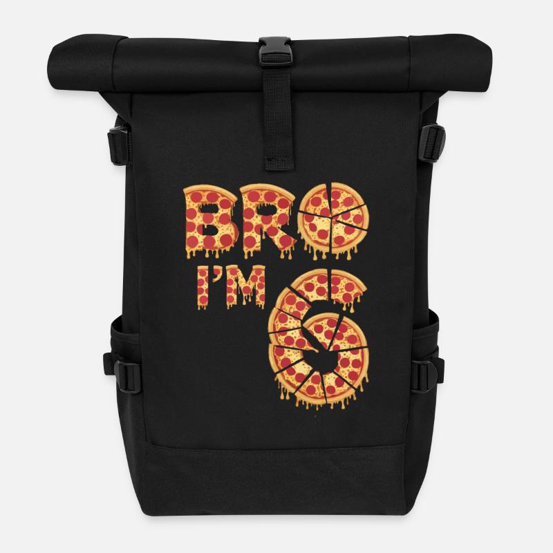 Bro I'm 6 Lustiges Pizza Geburtstagsdesign - Rolltop Rucksack - Schwarz