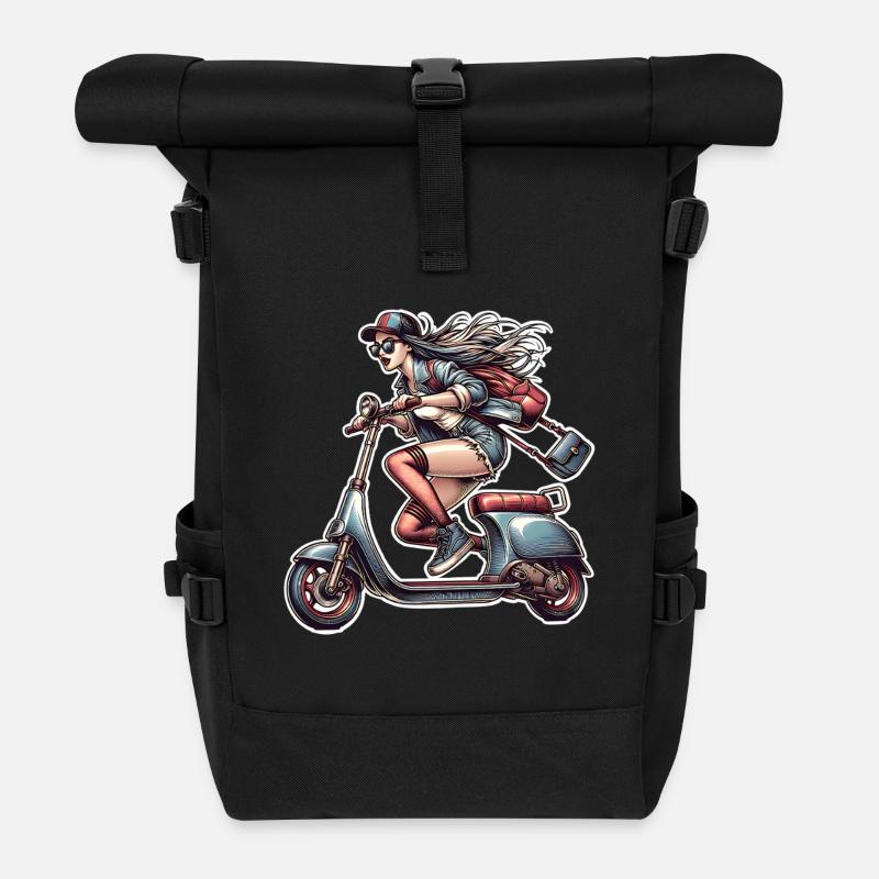Motorroller Mofa Moped Roller - Rolltop Rucksack - Schwarz