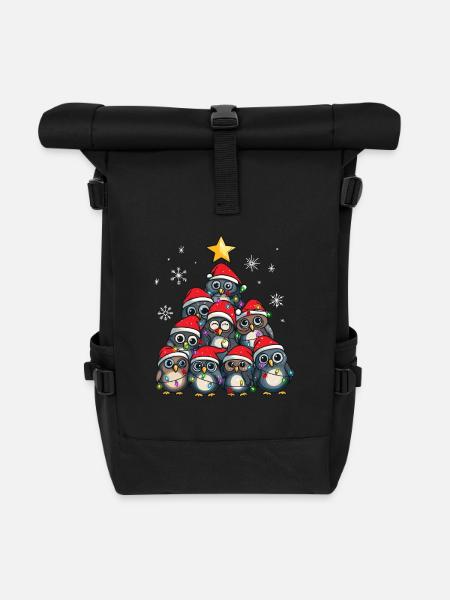 Eule Weihnachten Eule Weihnachtsmann - Rolltop Rucksack - Schwarz