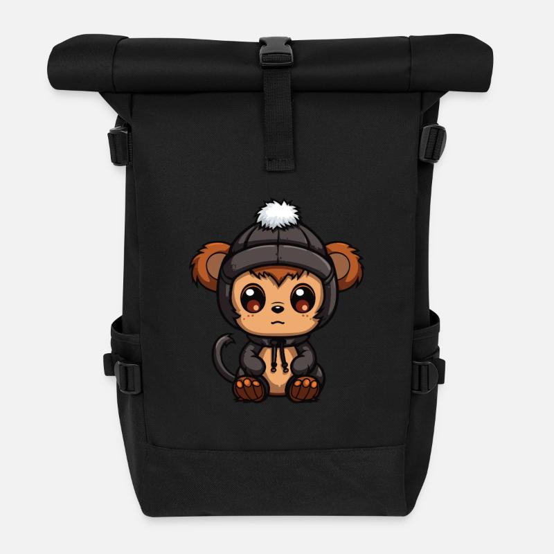 Affe Winter Tier Baby Comic - Rolltop Rucksack - Schwarz