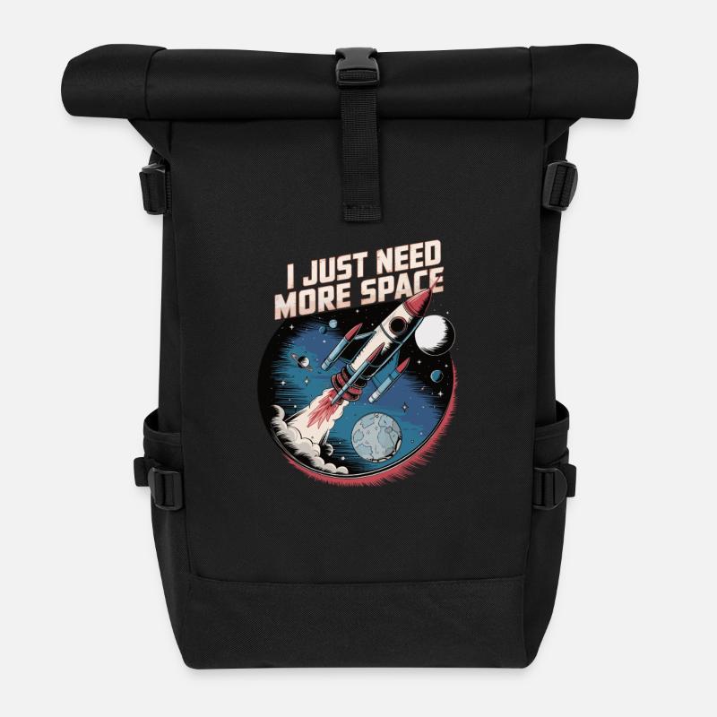 I Just Need More Space – Rocket - Rolltop Rucksack - Schwarz