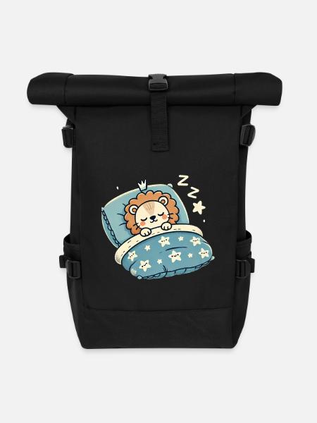 Lion Sleeping In Bed At Night Time - Rolltop Rucksack - Schwarz