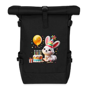 Bunny Kid Celebrating Birthday - Rolltop Rucksack - Schwarz - Vorne
