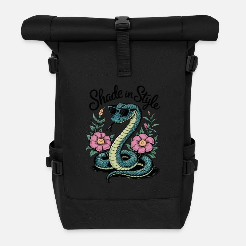 Schatten Im Stil Schlange Mit Blumen - Rolltop Rucksack - Schwarz