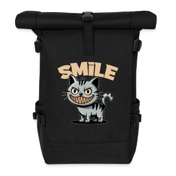 Lächeln Katze Grinsen Comic Stil Smile - Rolltop Rucksack - Schwarz - Vorne
