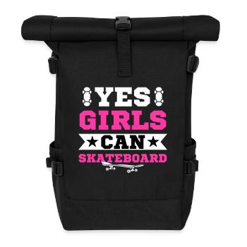 Skateboard Mädchen Skaterin Spruch - Rolltop Rucksack - Schwarz - Vorne