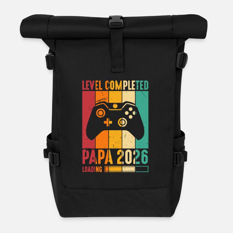 Level Completed Papa 2026 Loading Werdender Papa - Rolltop Rucksack - Schwarz