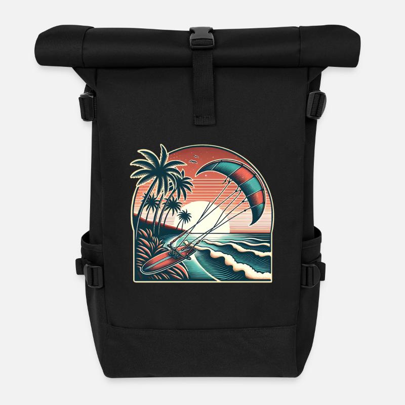 Kitesurfen Kitesurfer Kiteboard - Rolltop Rucksack - Schwarz