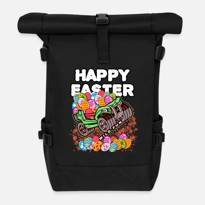 Happy Easter Monster Truck - Roll Top Backpack - black