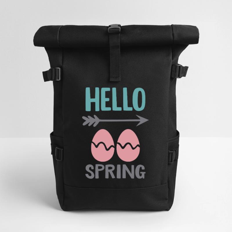 Hello Spring Spring Design with Easter Eggs Roll Top Backpack