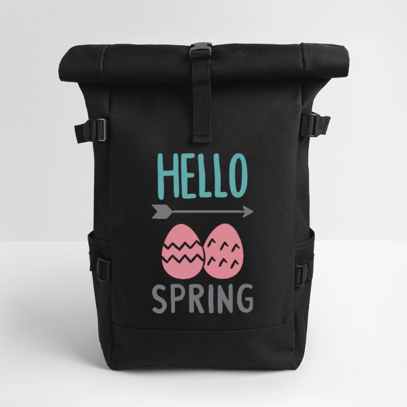 Hello Spring Spring Design with Easter Eggs Roll Top Backpack