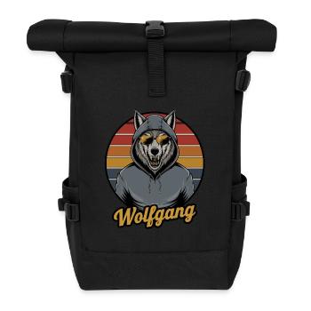 Wolfgang, Der Coole Wolf Im Hoodie Mit - Rolltop Rucksack - Schwarz - Vorne