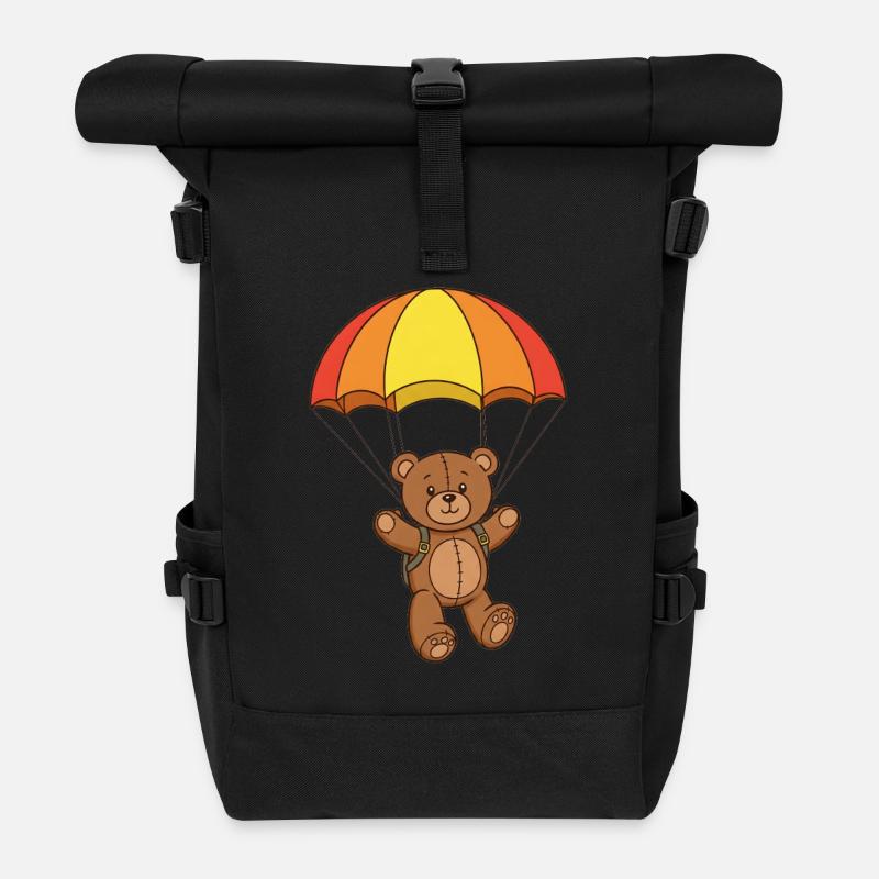 Teddybär Fallschirmspringer - Rolltop Rucksack - Schwarz