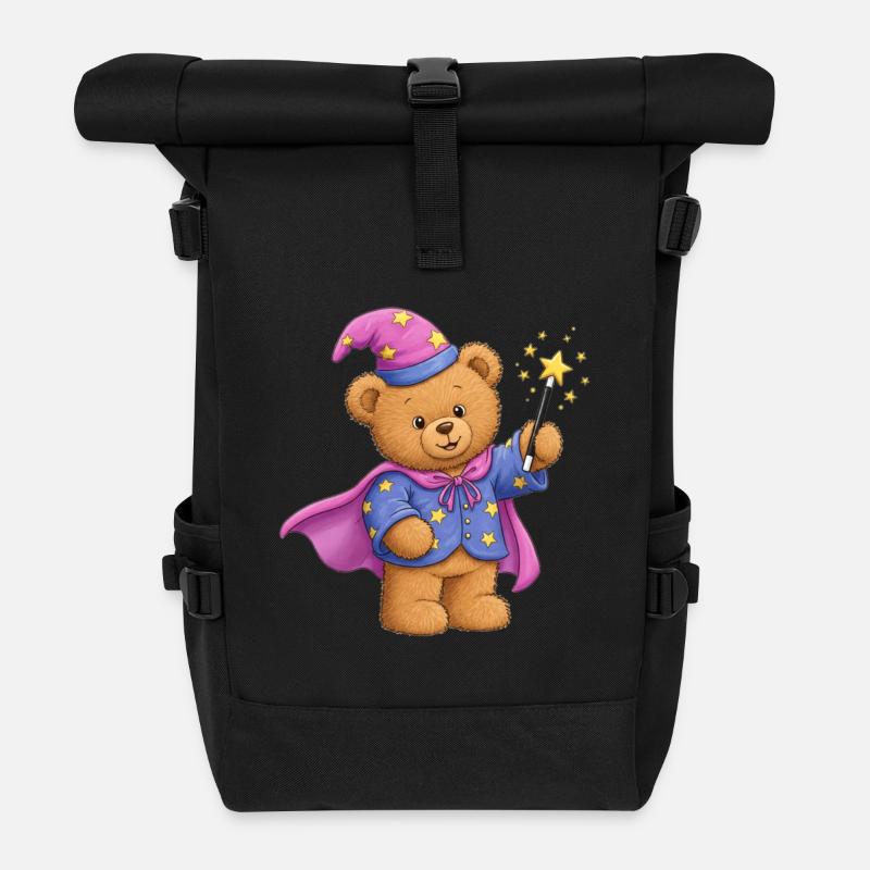 Teddy Bear Magician - Roll Top Backpack - black