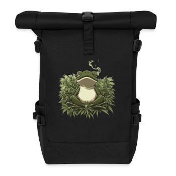 Frog in lotus position with cannabis leaves - Roll Top Backpack - black - Front